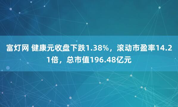 富灯网 健康元收盘下跌1.38%，滚动市盈率14.21倍，总市值196.48亿元